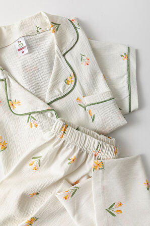 Uzun Kol Gömlek Yaka Kadın Pinterest Pijama Takımı - Mevsimlik Kadın Pijama- Büyük Beden