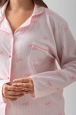 Uzun Kol Gömlek Yaka Kadın Pinterest Pijama Takımı - Mevsimlik Kadın Pijama- Büyük Beden