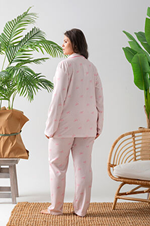 Uzun Kol Gömlek Yaka Kadın Pinterest Pijama Takımı - Mevsimlik Kadın Pijama- Büyük Beden