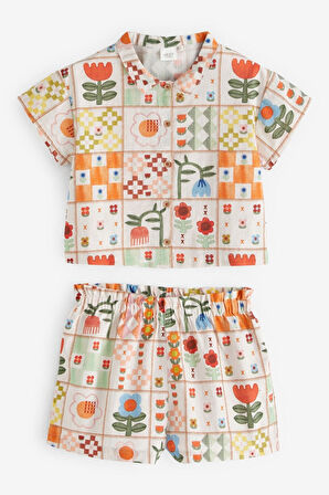 Next Baby % 100 Pamuklu Multi Patchwork Gömlek Şort Alt Üst Takım