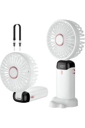 N15 Şarjlı El Fanı Dijital Göstergeli Parfümlü Serinletici Vantilatör 5 Kademe Hız Ayarlı Mini Klima Fan Boyunluk Askı İpli Katlanabilir Elde Masaüstü Boyun Askılı Kullanım Telefon Standı