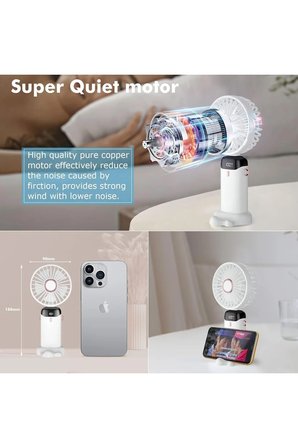 N15 Şarjlı El Fanı Dijital Göstergeli Parfümlü Serinletici Vantilatör 5 Kademe Hız Ayarlı Mini Klima Fan Boyunluk Askı İpli Katlanabilir Elde Masaüstü Boyun Askılı Kullanım Telefon Standı