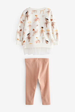Next Baby Pamuklu Balerin Desenli Sweatshirt Tayt Alt Üst Takım