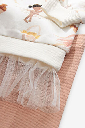 Next Baby Pamuklu Balerin Desenli Sweatshirt Tayt Alt Üst Takım