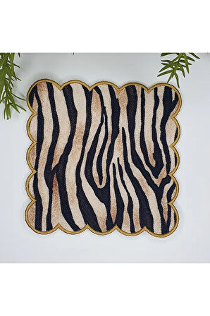 Dokulu Zebra Desenli Etrafı Nakışlı Dijital Baskılı Kumaş Kokteyl Peçetesi 1 Adet