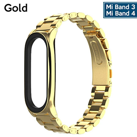 Mijobs Xiaomi Uyumlu Mi Band 4 Akıllı Saat 3 Bakla Çelik Kayış Kordon-(5775)