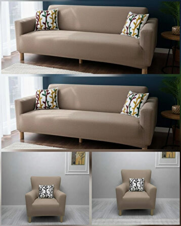 NeseliHome Bohem Jagarlı Kumaş Tüm Giydirme Koltuk Örtüsü 3-3-1-1