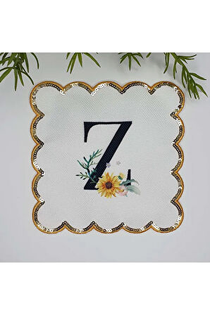 Z Harfi Baskılı Kişiye Özel Pul İşlemeli Monogramlı Nakış Kenar Pullu Kokteyl Peçetesi 1 Adet