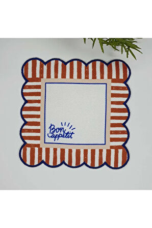 Dekoratif Kenar Bon Appetit Sloganlı Nakış Kenar Kumaş Kokteyl Peçetesi 1 Adet