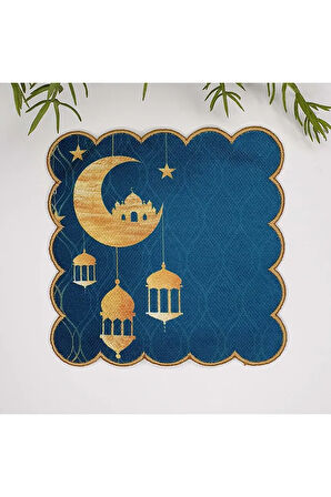 Hilal Cami ve Şamdan Tasarımlı İslami Motif Nakış Kenar Kokteyl Peçetesi 1 Adet