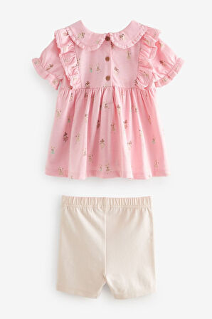 Next Baby % 100 Pamuklu Pembe Fare Desenli Kısa Kollu Taytlı Alt Üst Takım