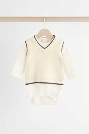 Next Baby Pamuklu KremTriko   Süeter Body Zıbın Tayt 3'lü  Alt Üst Takım