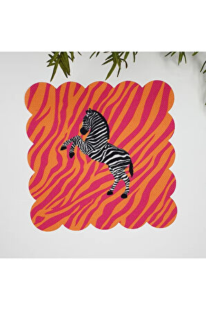 Pembe Turuncu Zemin Zebra Tasarımlı Kumaş Kokteyl Peçetesi 1 Adet