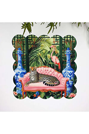 Maximalist Çita Flamingo ve Tropikal Tasarımlı Kumaş Kokteyl Peçetesi 1 Adet