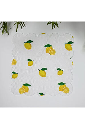 Sulu Boya Limon Desenli Lazer Kesim Kumaş Kokteyl Peçetesi 1 Adet