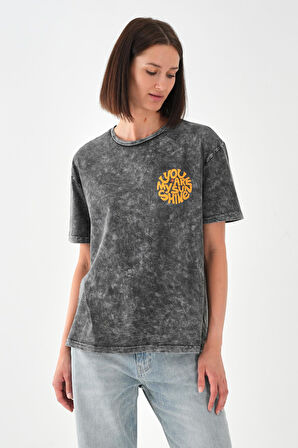 ALEXANDERGARDI Baskı Detaylı Antrasit Kadın T-shirt