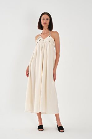 ALEXANDERGARDI Halter Yaka Brode Detaylı Maxi Elbise