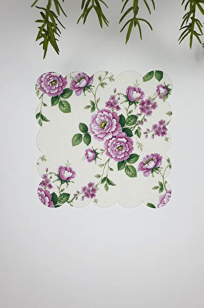 3'lü Flora Çiçek Desenli Lazer Kesim Kumaş Kokteyl Peçeteleri