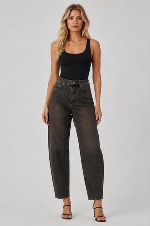 Yüksek Bel Barrel Fit Jean Pantolon