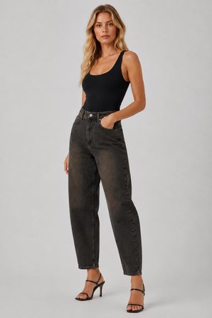 Yüksek Bel Barrel Fit Jean Pantolon