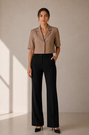 Keten Kısa Kollu Crop Blazer Ceket