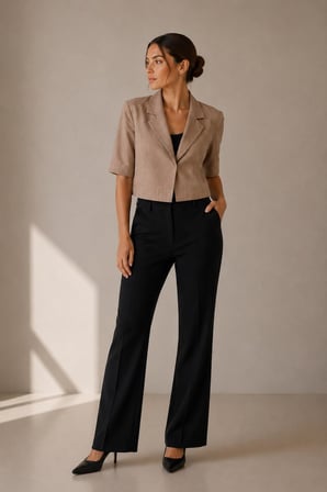 Keten Kısa Kollu Crop Blazer Ceket