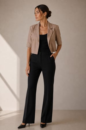 Keten Kısa Kollu Crop Blazer Ceket