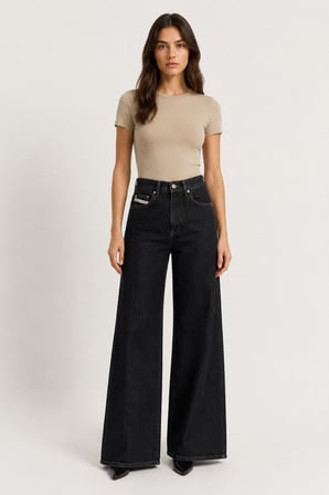 Wide Leg Denim Pantolon