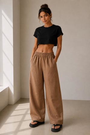 Pamuklu Dokulu Barrel Fit Pantolon