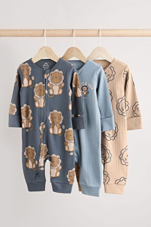 Next Baby % 100 Pamuklu Lacivert Aslan Desenli 3'lü Tulum Set