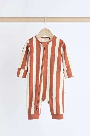 Next Baby % 100 Pamuklu Krem Bordo Gülen Yüz Desenli Fermuarlı 3' lü Tulum Set