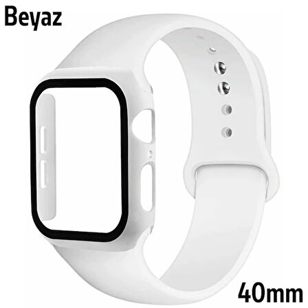 ALLY Apple Watch 4-5-6 40mm Silikon Kordon Kayış ve Ekran Koruyucu Kılıf-(5775)