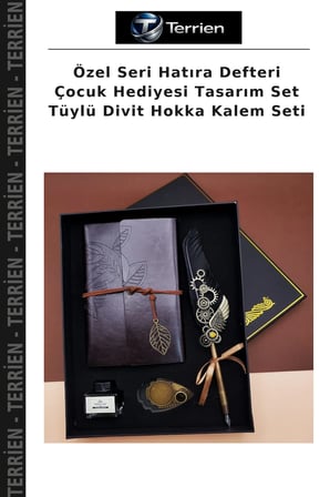 Özel Seri Hatıra Defteri Çocuk Hediyesi Tasarım Set Tüylü Divit Hokka Kalem Seti