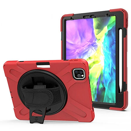 iPad Air 4. Nesil 10.9 Kılıf Shockproof 3 Katmanlı Standlı Zırh Kılıf Kalem Y