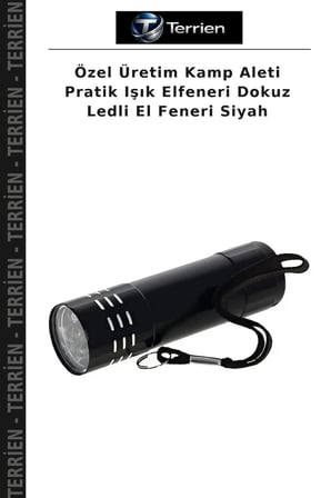 Özel Üretim Kamp Aleti Pratik Işık Elfeneri Dokuz Ledli El Feneri Siyah