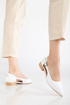 Kadın Günlük Karnı Yarık Sivri Burun Babet Beyaz Cilt