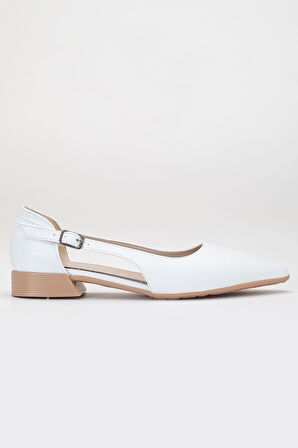 Kadın Günlük Karnı Yarık Sivri Burun Babet Beyaz Cilt