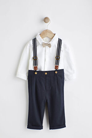 Next Baby % 100 Pamuklu Lacivert Smart Gömlek Papyon Askı Pantolon Set