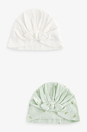 Next Baby % 100 Pamuklu Adaçayı Yeşili Çiçek Desenli 3’li Şapka
