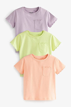Pamuklu Leylak Yeşil Turuncu Kısa Kollu 3’lü Tshirt Set