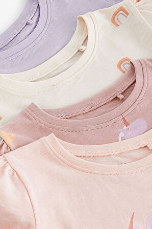 Next Baby % 100 Pamuklu Pembe Unicorn Desenli 4’lü Taytlı Alt Üst Takım