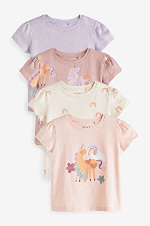 Next Baby % 100 Pamuklu Pembe Unicorn Desenli 4’lü Taytlı Alt Üst Takım
