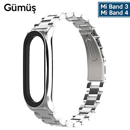 Mijobs Xiaomi Uyumlu Mi Band 4 Akıllı Saat 3 Bakla Çelik Kayış Kordon-(5775)