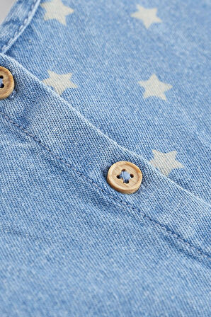 Next Baby % 100 Pamuklu Mavi Yıldız Desenli Denim Bebek Elbisesi