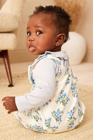 Next Baby % 100 Pamuklu Mavi Çiçek Desenli Salopet Body Zıbın Set
