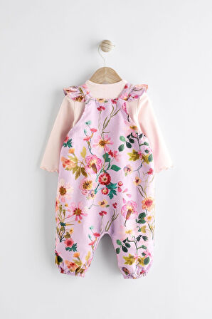Next Baby % 100 Pamuklu Mor Çiçek Desenli Salopet Body Zıbın 2’li Set