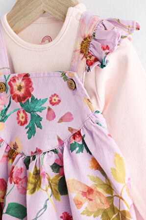 Next Baby % 100 Pamuklu Mor Çiçek Desenli Salopet Body Zıbın 2’li Set