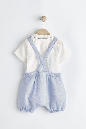 Next Baby Pamuklu Deniz Mavisi Smart Gömlek Salopet Set