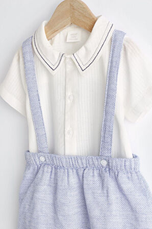 Next Baby Pamuklu Deniz Mavisi Smart Gömlek Salopet Set