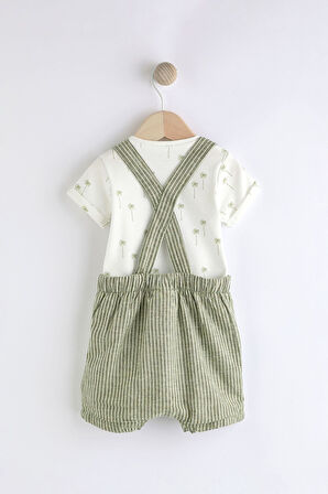 Next Baby Pamuklu Yeşil Çizgili Salopet Body Zıbın Set